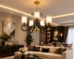 Lustre Classique Moderne 5 Lumières – Noir & Doré – Image 2