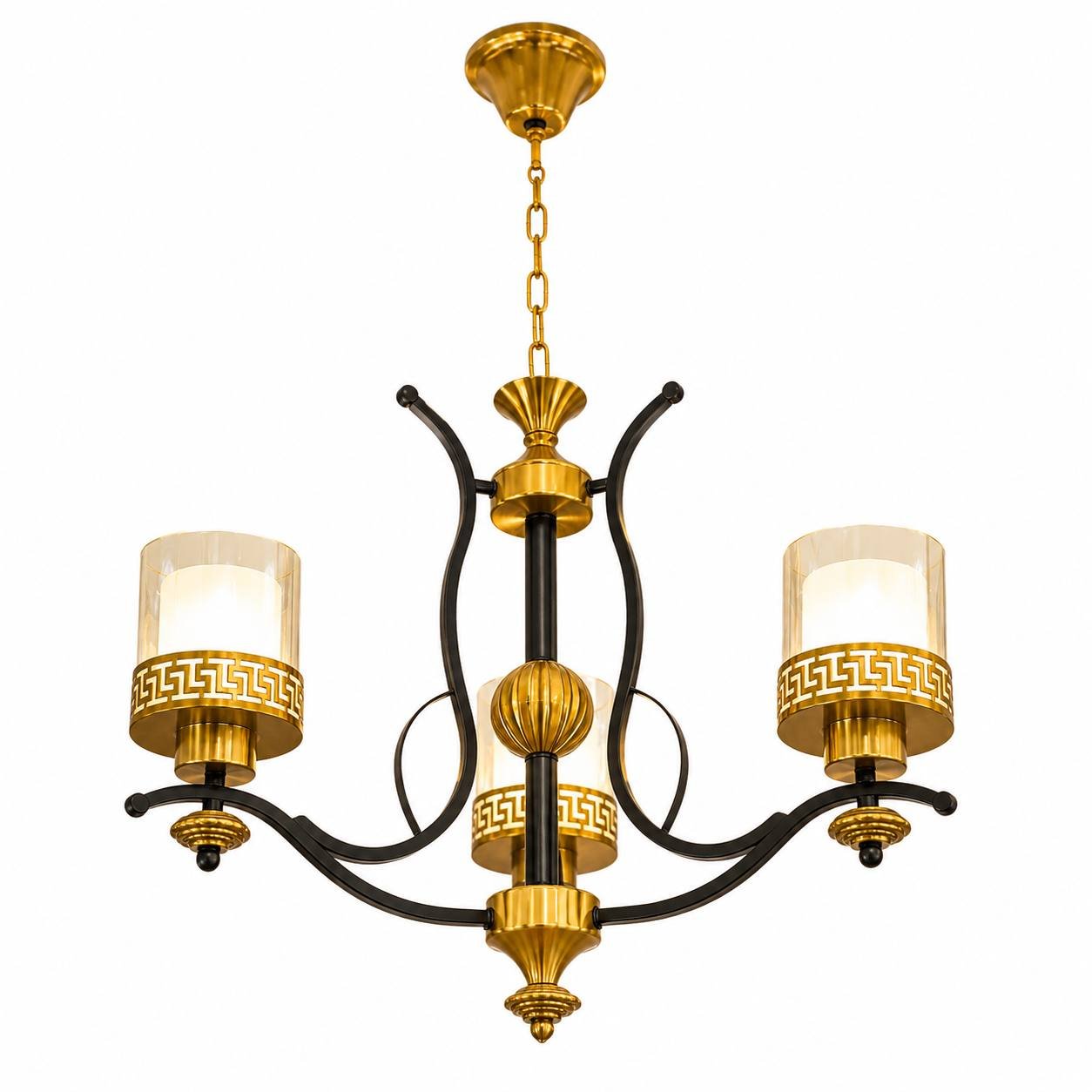 photo_2026-07-25_14-32-48 Lustre Classique Moderne 3 Lumières – Noir & Doré – Image 1