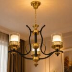 Lustre Classique Moderne 3 Lumières – Noir & Doré – Image 2