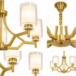Lustre Géométrique Moderne 5 Lumières – Finition Dorée – Image 4