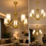 Lustre Géométrique Moderne 5 Lumières – Finition Dorée – Image 3
