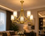 Lustre Géométrique Moderne 5 Lumières – Finition Dorée – Image 2