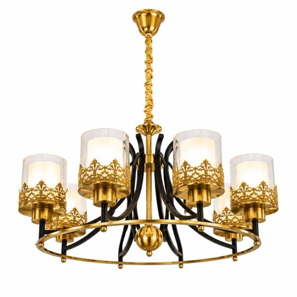 Lustre Classique Circulaire 6 Lumières – Noir & Doré