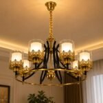 Lustre Classique Circulaire 6 Lumières – Noir & Doré – Image 2