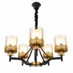 Lustre Moderne Géométrique 5 Lumières – Noir & Doré