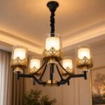 Lustre Moderne Géométrique 5 Lumières – Noir & Doré – Image 3
