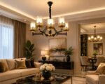 Lustre Moderne Géométrique 5 Lumières – Noir & Doré – Image 2
