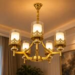 Lustre Géométrique Moderne 5 Lumières – Finition Dorée – Image 3