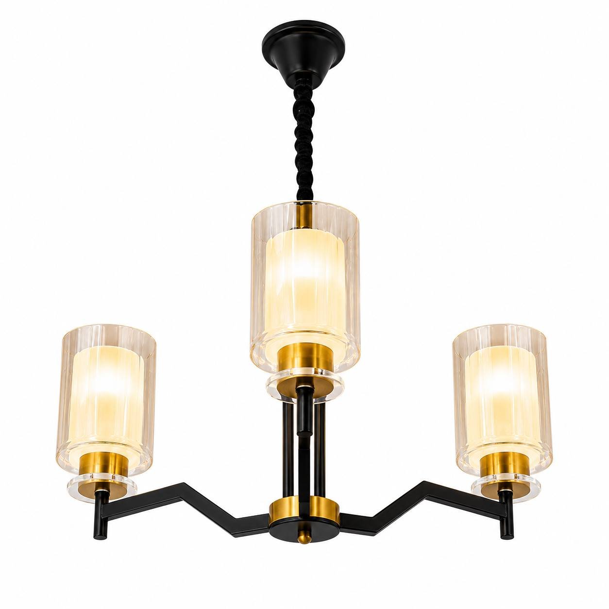 photo_2026-07-25_14-54-11 Lustre Moderne Géométrique 3 Lumières – Noir & Doré – Image 1