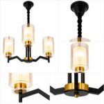 Lustre Moderne Géométrique 3 Lumières – Noir & Doré – Image 5