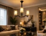 Lustre Moderne Géométrique 3 Lumières – Noir & Doré – Image 2