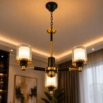 Lustre Moderne 3 Lumières – Noir & Doré – Image 3