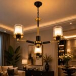 Lustre Moderne 3 Lumières – Noir & Doré – Image 2