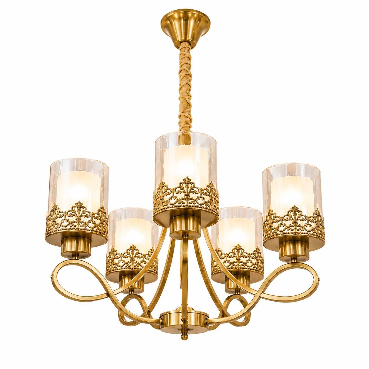 photo_2026-07-25_14-59-36 Lustre Classique 5 Lumières – Finition Dorée – Image 1