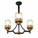 Lustre Géométrique Classique 3 Lumières – Noir & Doré