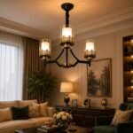 Lustre Géométrique Classique 3 Lumières – Noir & Doré – Image 2