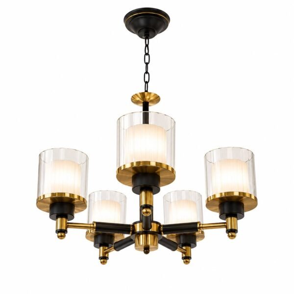 Lustre Moderne 5 Lumières – Noir & Doré