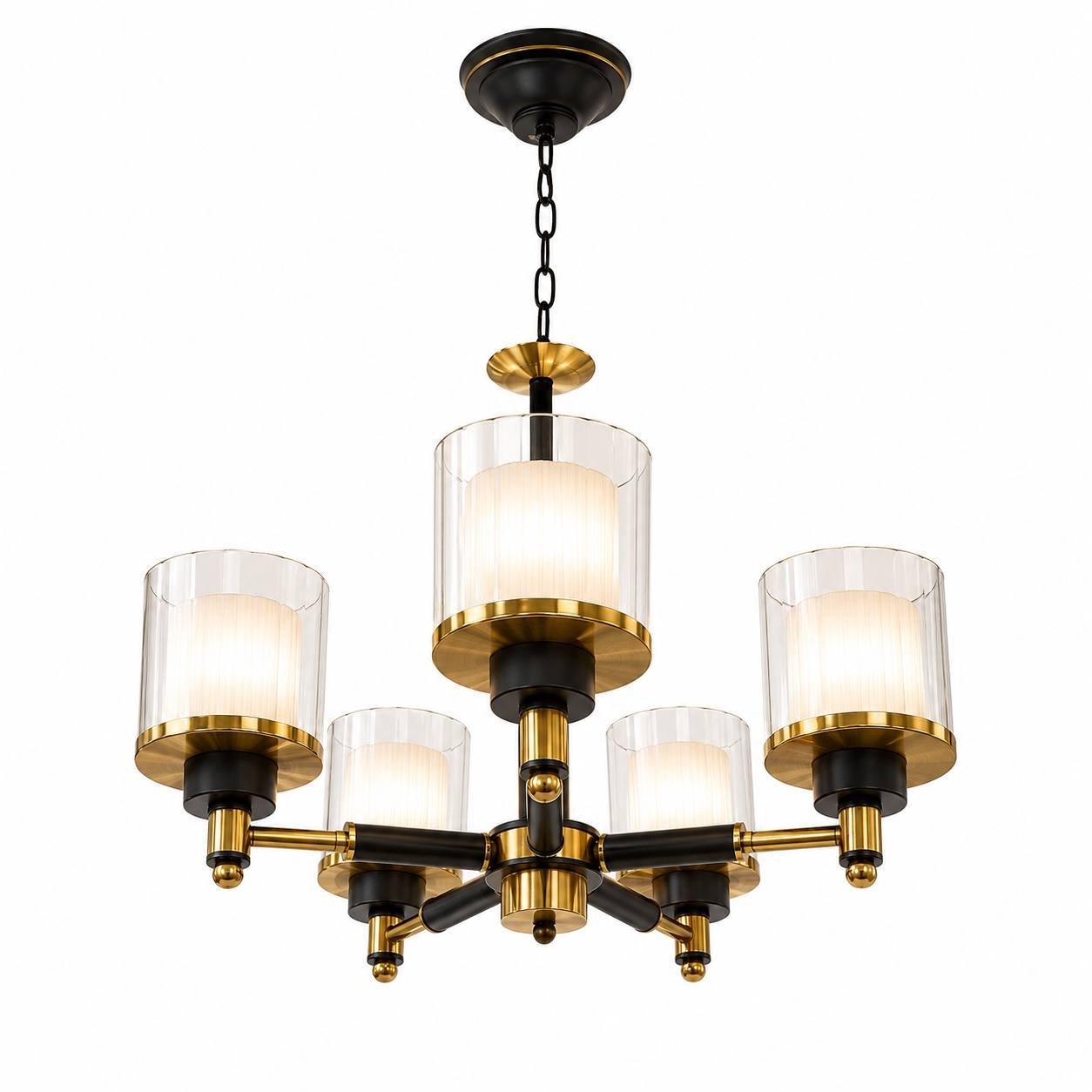 photo_2026-07-25_15-13-53 Lustre Moderne 5 Lumières – Noir & Doré – Image 1
