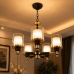 Lustre Moderne 5 Lumières – Noir & Doré – Image 3