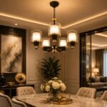 Lustre Moderne 5 Lumières – Noir & Doré – Image 2