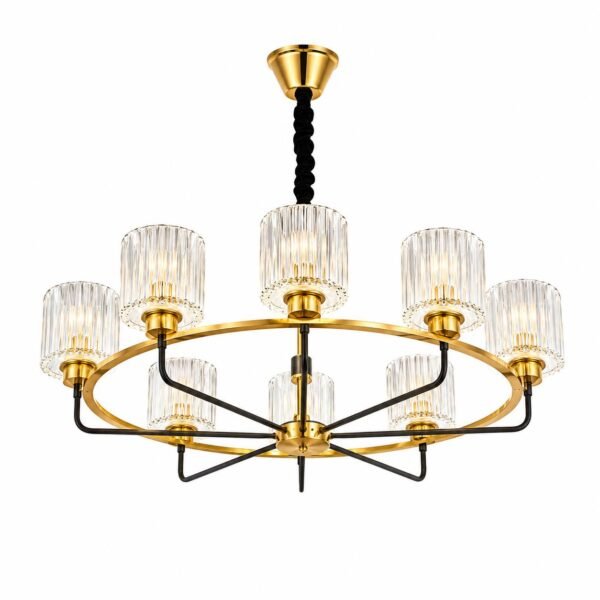 Lustre Rond Moderne 8 Lumières – Noir & Doré