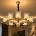 Lustre Rond Moderne 8 Lumières – Noir & Doré – Image 3