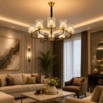 Lustre Rond Moderne 8 Lumières – Noir & Doré – Image 2