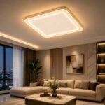 Plafonnier LED Carré 50 cm – Blanc & Doré Champagne – Image 2