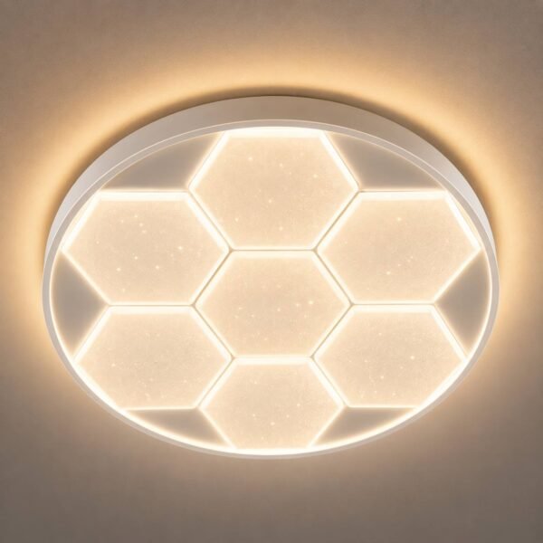 Plafonnier LED Rond Hexagonal 50 cm – Blanc