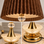2 Pièces Veilleuse Classique à Abat-Jour Marron Plissé – 3 Modes d’Éclairage – Image 2