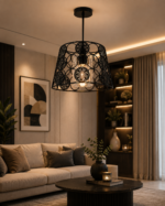 Lustre Fer Forgé Noir à Motifs Décoratifs Circulaires – Image 5