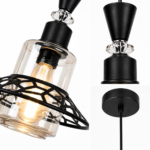 Lustre Fer Forgé Noir avec Verre Transparent et Structure Géométrique – Image 2