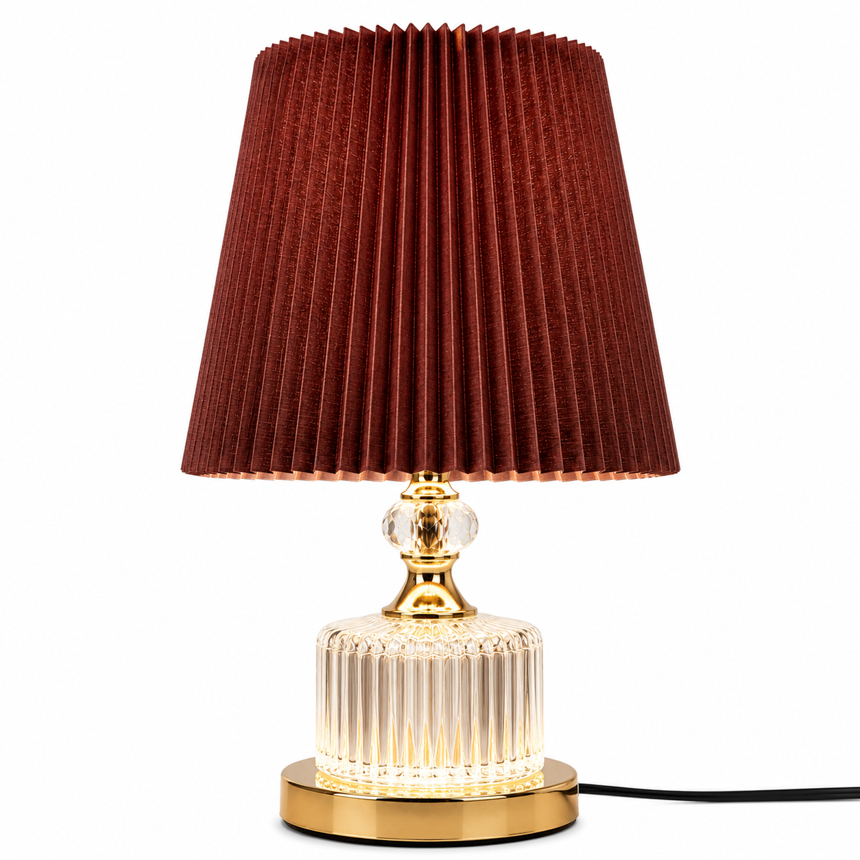 22872c67-7113-408d-a490-8c7b1a8340ab 2 Pièces Veilleuse Classique Marron à Base Dorée – 3 Modes d’Éclairage – Image 1