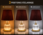 2 Pièces Veilleuse Classique Marron à Base Dorée – 3 Modes d’Éclairage – Image 4