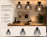 Lustre Suspendu en Fer Forgé Noir – Design Circulaire – Image 4