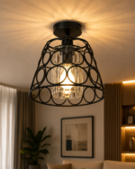 Lustre Suspendu en Fer Forgé Noir – Design Circulaire – Image 3