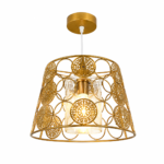 Lustre Fer Forgé Doré à Motifs Circulaires