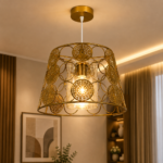 Lustre Fer Forgé Doré à Motifs Circulaires – Image 3