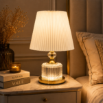 2 Pièces Veilleuse Classique à Abat-Jour Blanc Plissé – 3 Modes d’Éclairage – Image 3