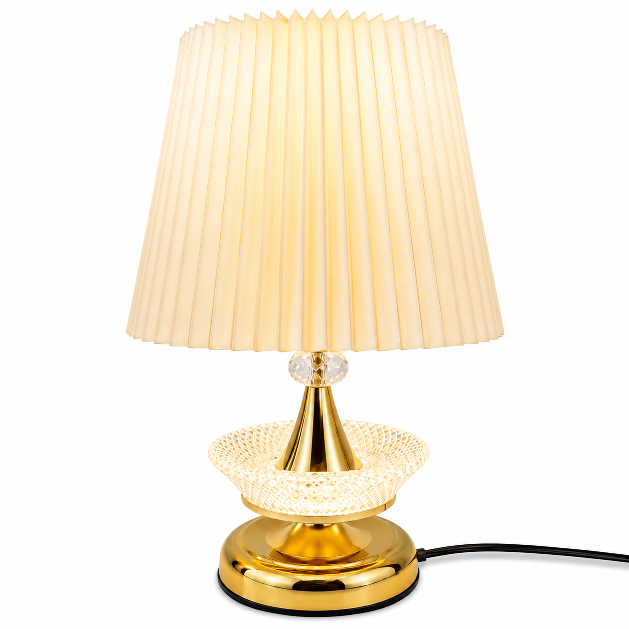 597b5a7a-2fa4-4e3f-9bdd-058a7dc97134 2 Pièces Veilleuse Classique à Abat-Jour Crème Plissé – 3 Modes d’Éclairage – Image 1