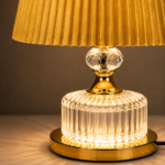 2 Pièces Veilleuse Classique à Abat-Jour Doré Plissé – 3 Modes d’Éclairage – Image 2