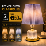 2 Pièces Veilleuse Classique à Abat-Jour Lavande Plissé – 3 Modes d’Éclairage – Image 5