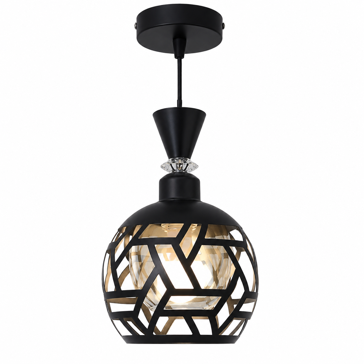 73b43f68-5e35-4940-bda6-a7095be35254 Lustre Fer Forgé Noir – Modèle Géométrique – Image 1