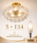 Plafonnier Décoratif en Verre Texturé – Finition Dorée – Image 8