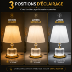 2 Pièces Veilleuse Classique à Abat-Jour Blanc Plissé – 3 Modes d’Éclairage – Image 4