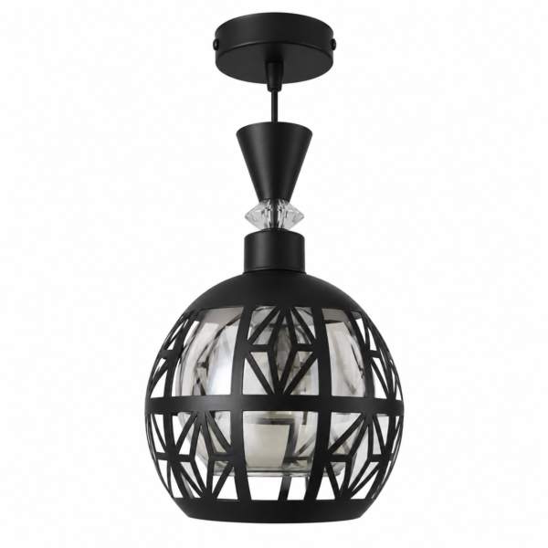 Lustre Fer Forgé Noir – Modèle Globe Géométrique