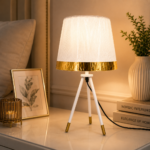 2 Pièces Veilleuse Classique Tripode à Abat-Jour Blanc et Finition Dorée – Image 3