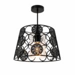Lustre Fer Forgé Noir à Motifs Décoratifs Circulaires