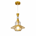 Lustre Fer Forgé Doré avec Verre Transparent