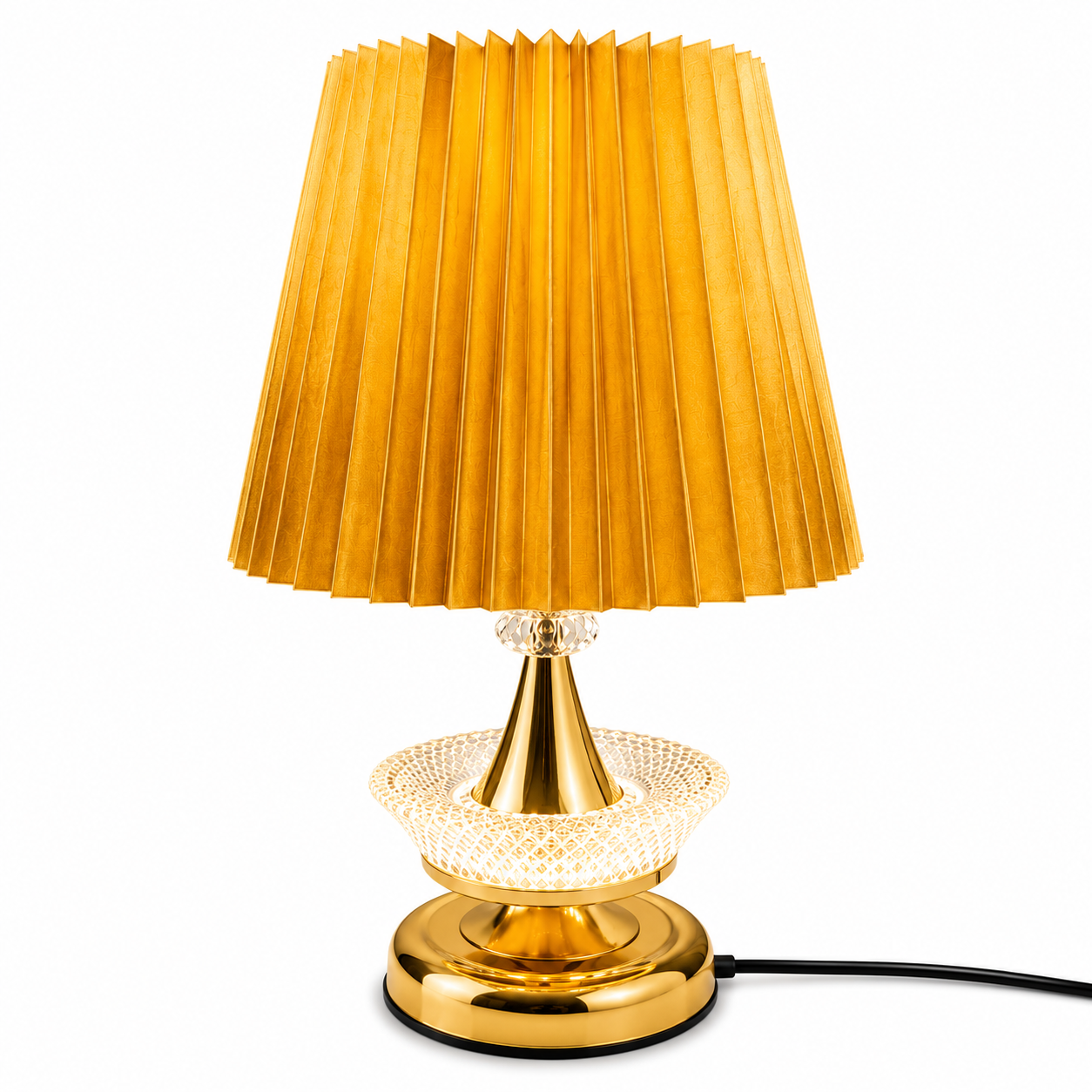 b9651754-1c3b-49e2-b4db-bb47b5bbf3dd 2 PIÈCES Veilleuse Classique à Abat-Jour Doré Plissé – 3 Modes d’Éclairage – Image 1